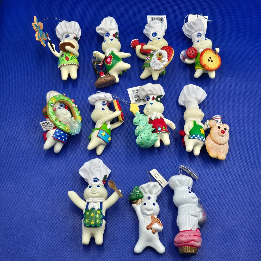 Vintage 2000s Pillsbury Doughboy Christmas Ornament Lot 11pc Holiday‎ Light up
